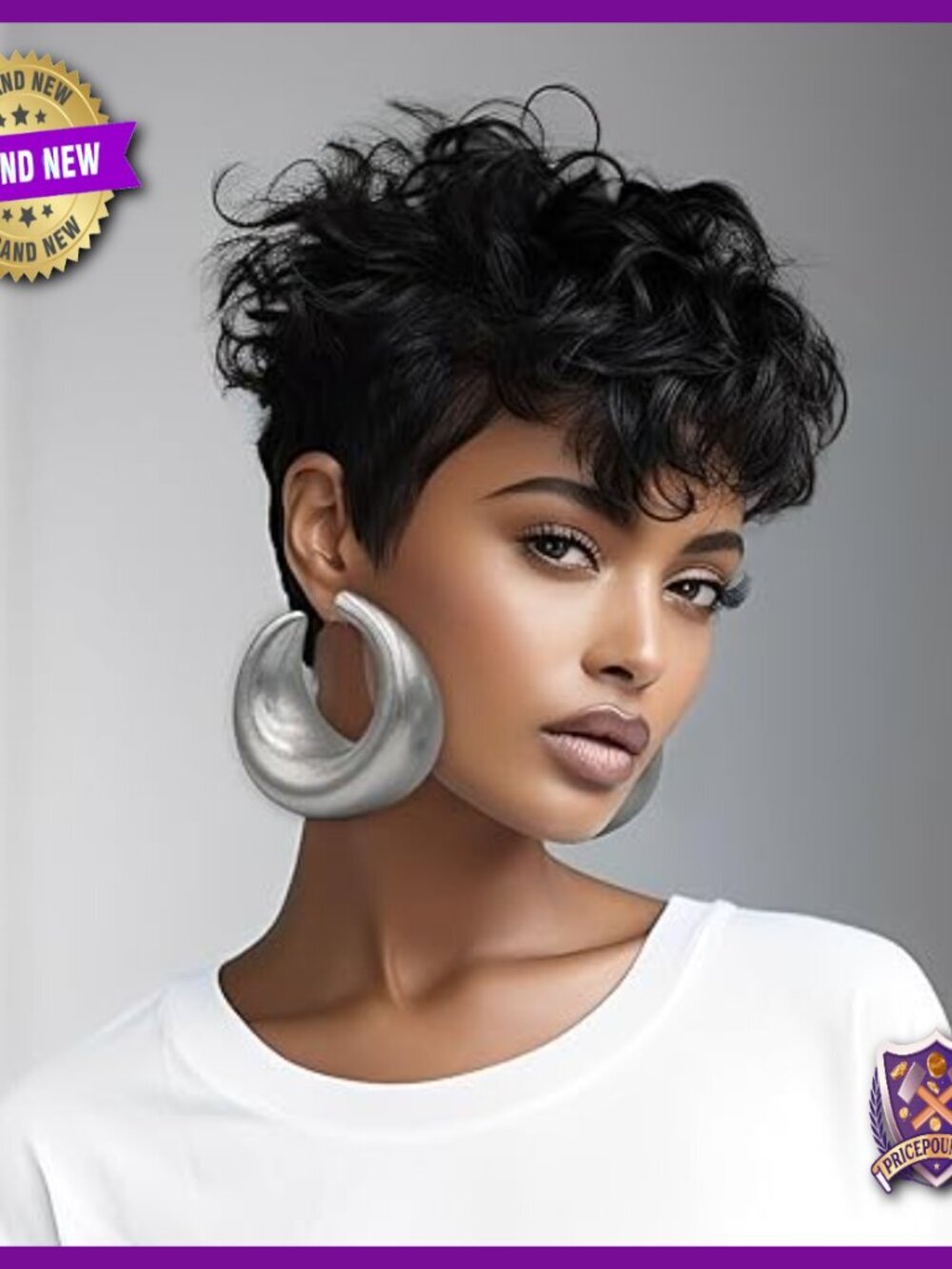 Short Pixie Cut Wig Human Hair Mixed Synthetic Glueless Breathable Heat